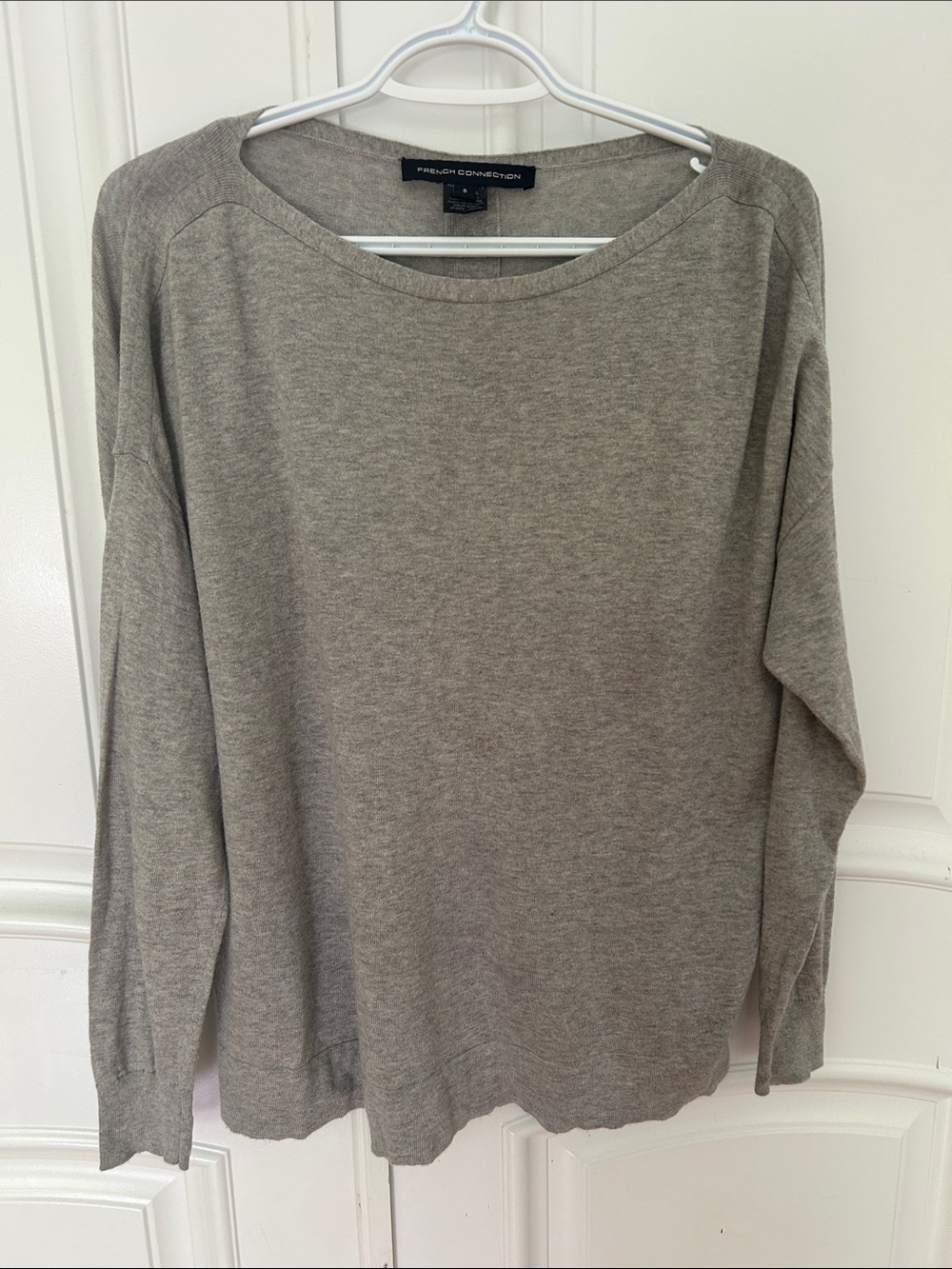 French Connection Silk Blend, Gray, Relaxed Shoulder Sweater with Split Back